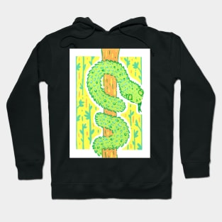 Green African Bush Viper on a Tree in Acrylic Hoodie